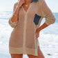 Side Slit Openwork Collared Neck Cover-Up