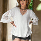 Plus Size Lace Detail V-Neck Three-Quarter Sleeve Blouse