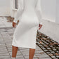 Devine Slit V-Neck Long Sleeve Midi Dress