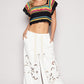 POL Openwork Ethnic Pattern Square Neck Cropped Knit Top