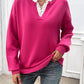 Devine Lace Detail Notched Long Sleeve Sweater
