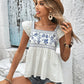 Embroidered Square Neck Cap Sleeve Blouse