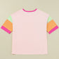 Letter Graphic Color Block Round Neck Half Sleeve T-Shirt