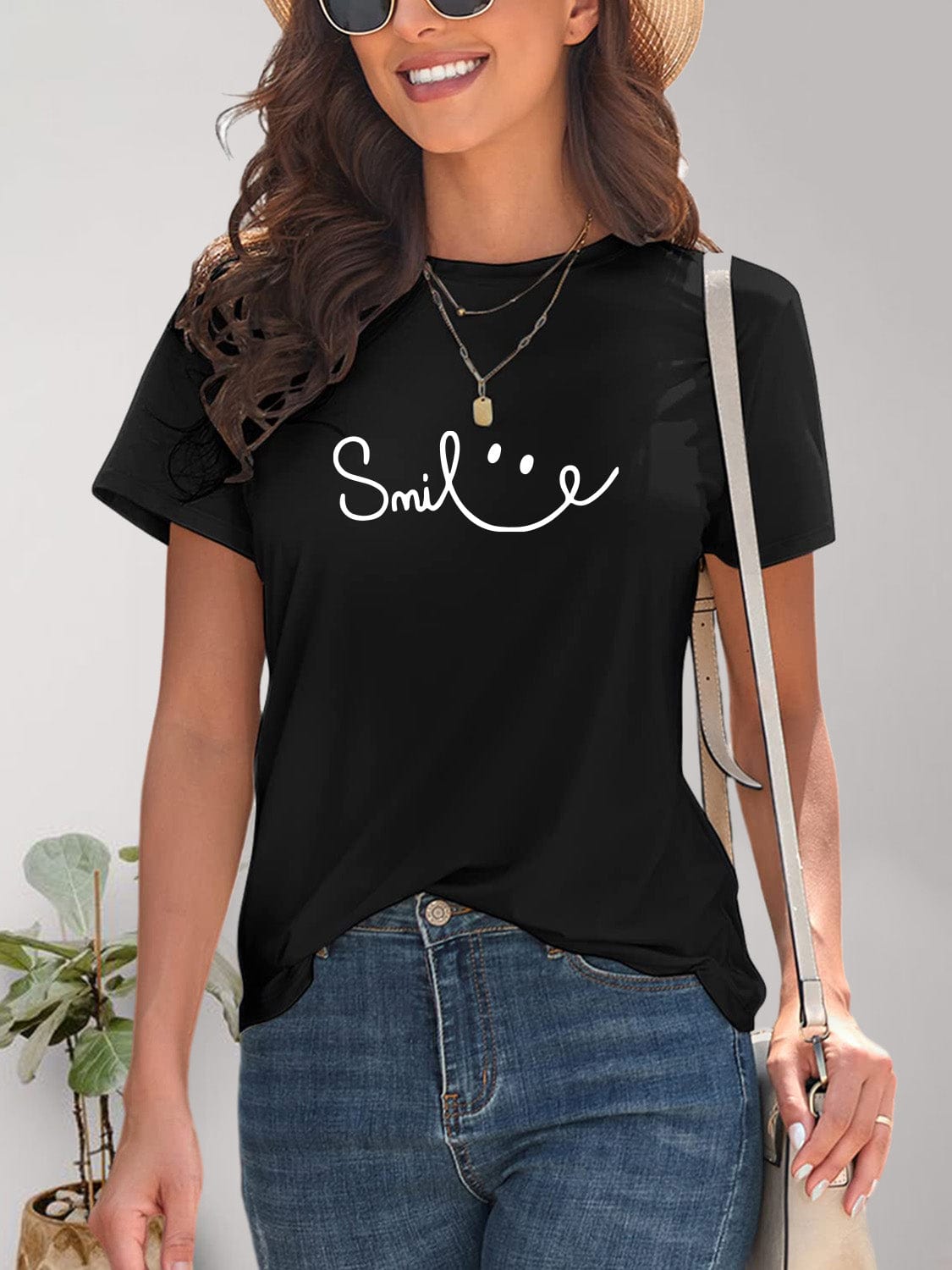 Full Size SMILE Round Neck Short Sleeve T-Shirt