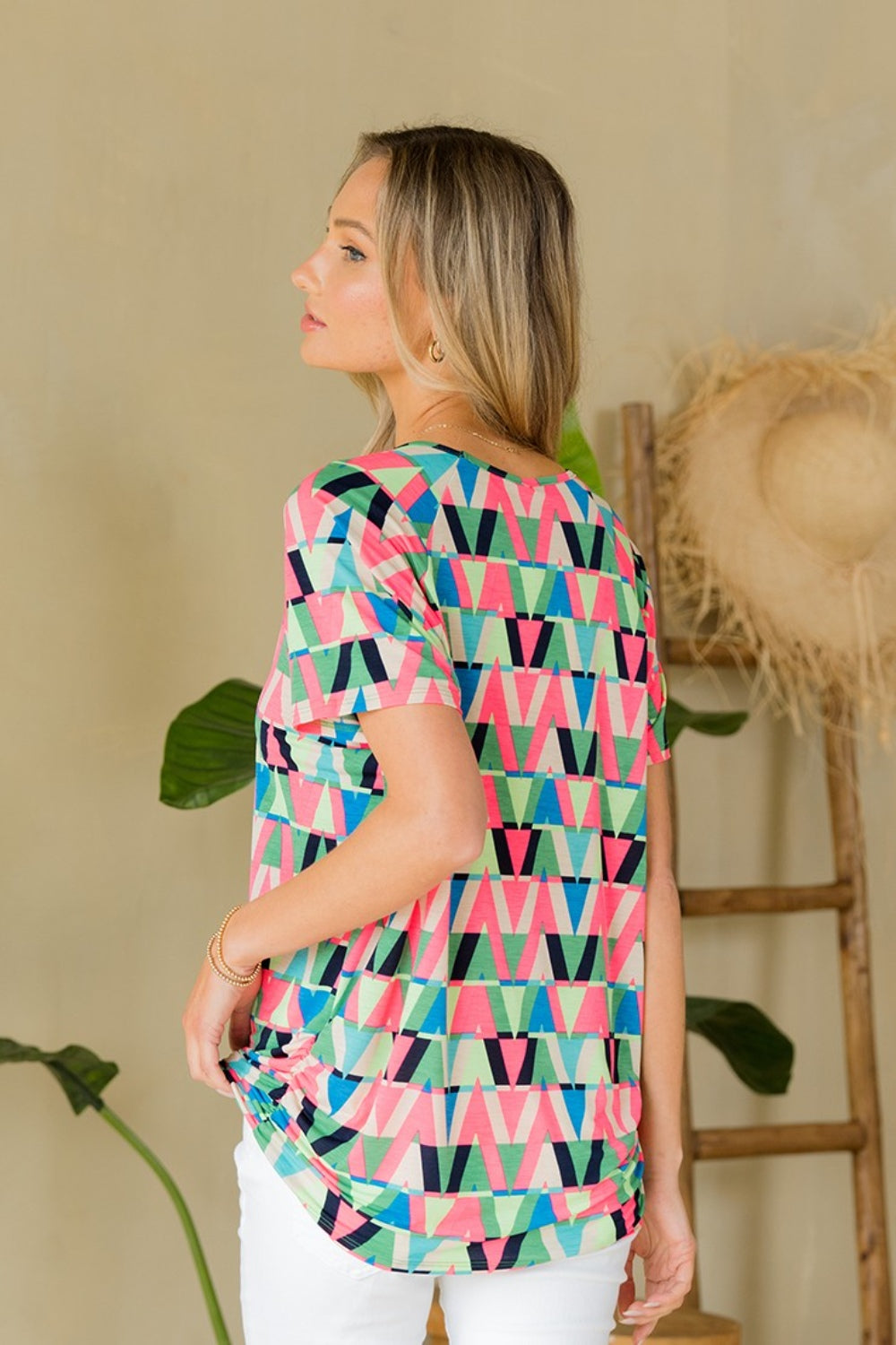 Sew In Love Full Size Geometric Round Neck Top *