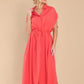 Drawstring Collared Neck Short Sleeve Midi Dress