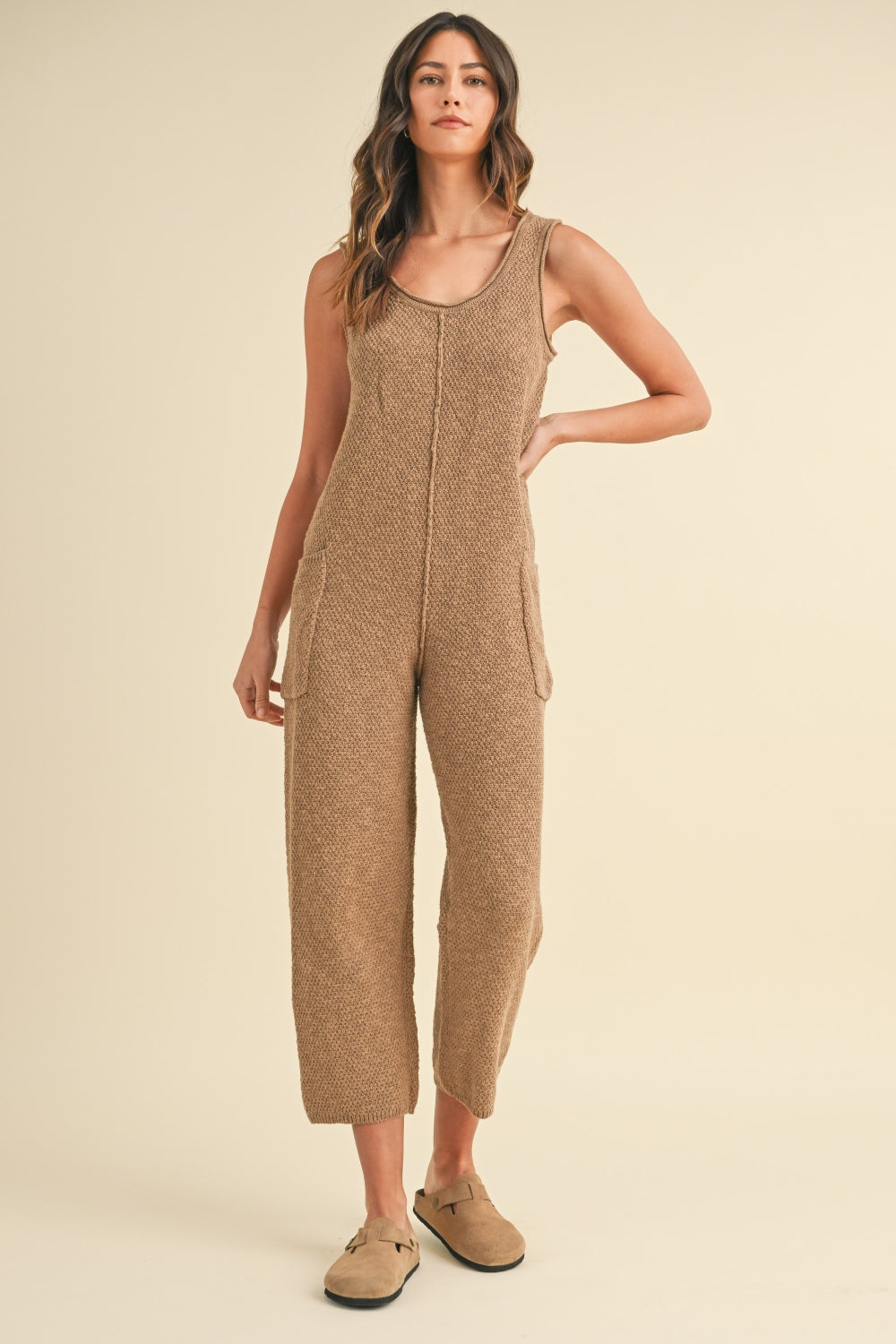 MABLE Sleeveless Knit Crop Jumpsuit with Pockets *