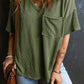 Textured V-Neck Dropped Shoulder T-Shirt