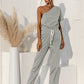 Single Shoulder Short Sleeve Jumpsuit