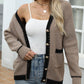 Contrast Trim Button Up Long Sleeve Cardigan