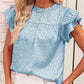 Leopard Frill Mock Neck Ruffled Cap Sleeve Top