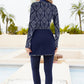 Cap, Printed Long Sleeve Swimwear, Pants and Mini Skirt Four-Piece Swim Set