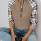 Perfee Plaid Half Zip Long Sleeve Texture Sweatshirt