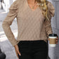 Textured V-Neck Long Sleeve Top