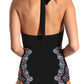 Cutout Printed Halter Neck One-Piece Swimwear