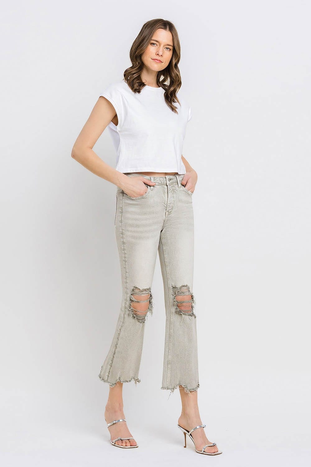 Lovervet Distressed Raw Hem Cropped Flare Jeans *