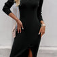 Devine Slit V-Neck Long Sleeve Midi Dress