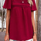 Swiss Dot Smocked Round Neck Short Sleeve Blouse