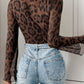 Perfee Leopard V-Neck Lace Bodysuit