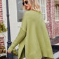 Slit V-Neck Dropped Shoulder Sweater