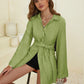 Collared Neck Long Sleeve Mini Shirt Dress
