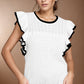 Ruffled Round Neck Cap Sleeve Knit Top