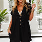 Pocketed V-Neck Short Sleeve Romper
