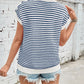 Lovelet Striped Round Neck Cap Sleeve Sweater