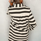 Contrast Striped Johnny Collar Long Sleeve Mini Dress