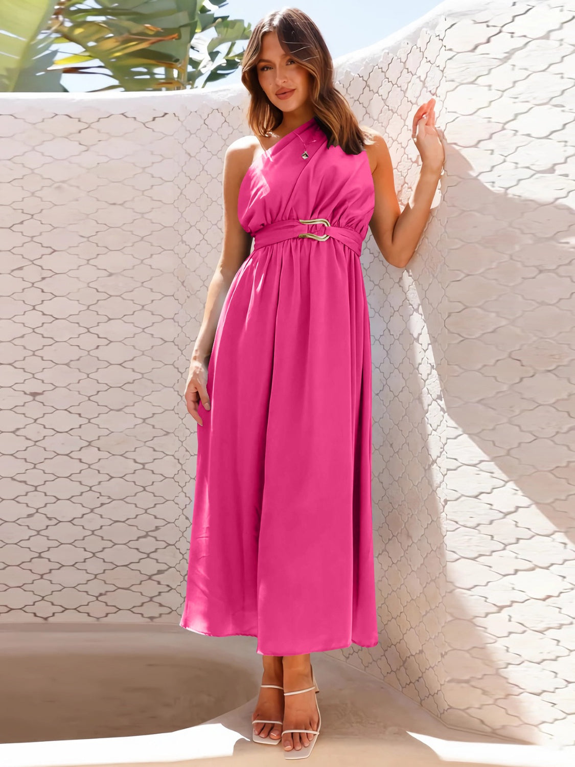 Full Size Single Shoulder Midi Dress