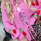 Tied Cherry Round Neck Long Sleeve Cardigan