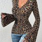 Leopard Surplice Flare Sleeve Top