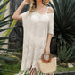 Double Take Eyelet Fringe Hem Longline Knit Cover Up