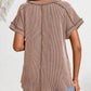 Exposed Seam V-Neck Short Sleeve Top