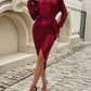 Devine Tied Boat Neck Long Sleeve Dress