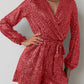 Full Size Sequin Surplice Tie Waist Long Sleeve Romper