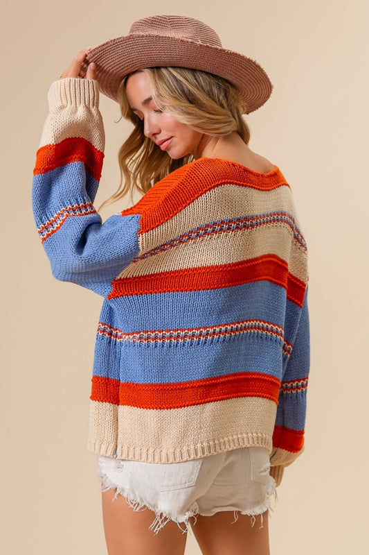 BiBi Multi Color Stripe Scoop Neck Sweater - Brand BiBi