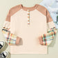 Plus Size Waffle-Knit Detail Plaid Round Neck Top