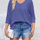 Full Size Textured Round Neck Three-Quarter Sleeve Blouse