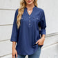 Notched Three-Quarter Sleeve Denim Top