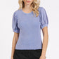 Mittoshop Mineral Wash Puff Sleeve Rib Knit T-Shirt
