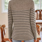 Quarter Button Striped Round Neck Long Sleeve T-Shirt