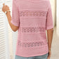Openwork Round Neck Half Sleeve Knit Top