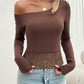Single Shoulder Long Sleeve Lace T-Shirt