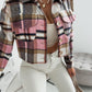 Pocketed Collared Neck Long Sleeve Plaid Jacket