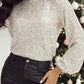 Cutout Sequin Round Neck Long Sleeve Blouse