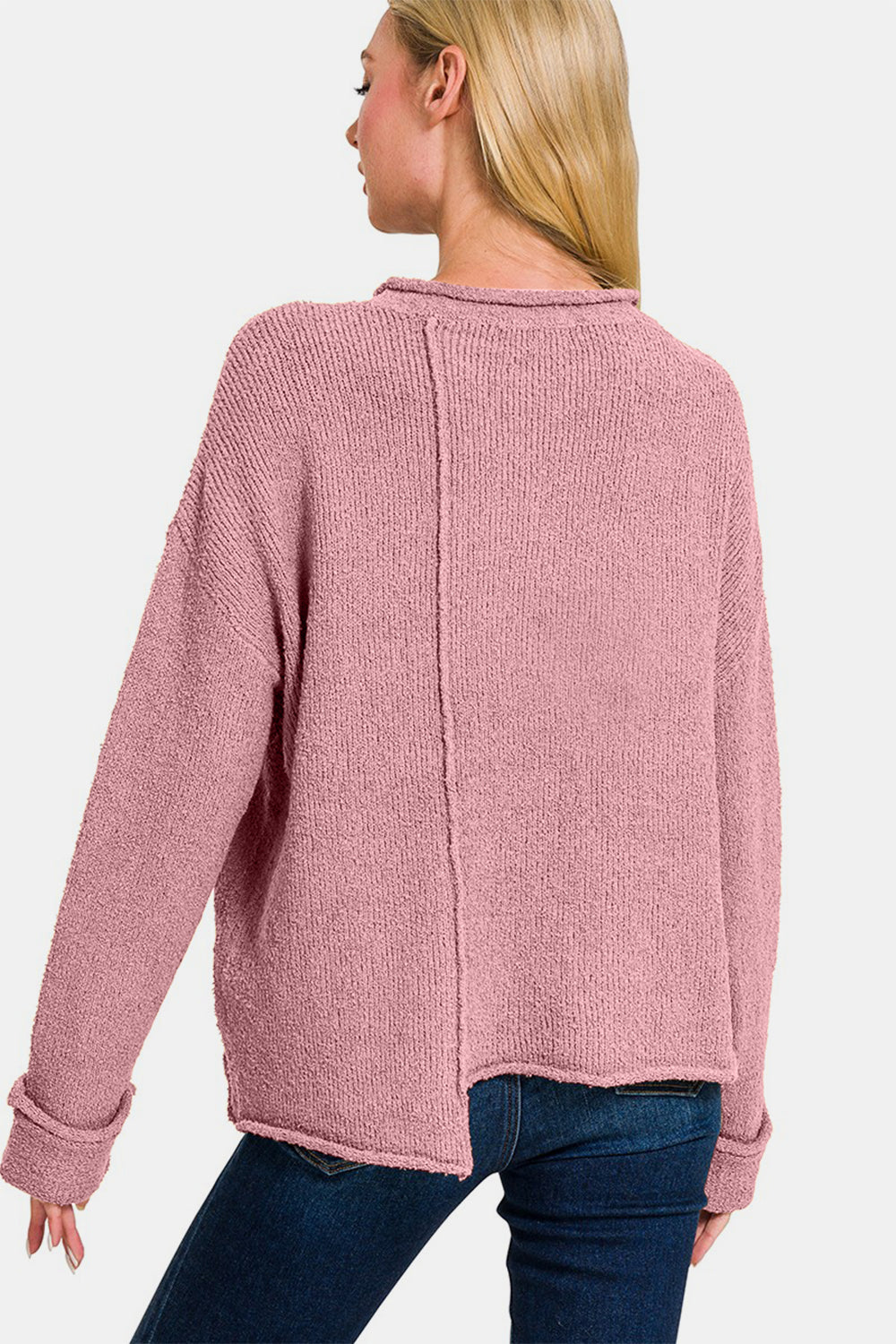 Zenana Asymmetric Hem Drop Shoulder Sweater *
