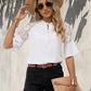 Full Size Lace Detail Tie Neck Half Sleeve Blouse