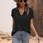 Full Size Half Button Hooded Short Sleeve Blouse
