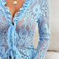 Tied V-Neck Long Sleeve Lace Top